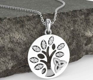 Diamond Silver Celtic Tree of Life Trinity Knot Necklace
