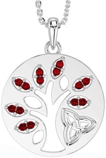 Garnet Silver Celtic Tree of Life Trinity Knot Necklace