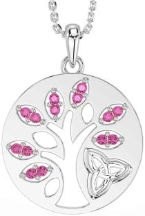 Pink Tourmaline Silver Celtic Tree of Life Trinity Knot Necklace