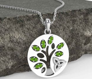 Peridot Silver Celtic Tree of Life Trinity Knot Necklace