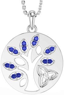 Sapphire Silver Celtic Tree of Life Trinity Knot Necklace