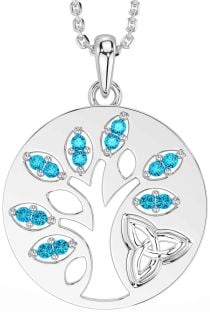 Topaz Silver Celtic Tree of Life Trinity Knot Necklace