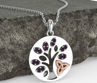 Alexandrite Rose Gold Silver Celtic Tree of Life Trinity Knot Necklace