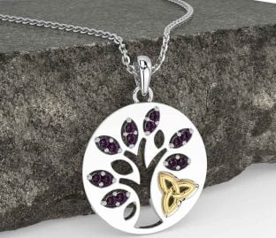 Alexandrite Gold Silver Celtic Tree of Life Trinity Knot Necklace