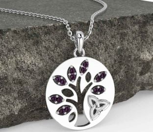 Alexandrite White Gold Celtic Tree of Life Trinity Knot Necklace