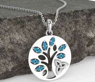 Topaz White Gold Celtic Tree of Life Trinity Knot Necklace