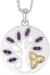 Alexandrite White Yellow Gold Celtic Tree of Life Trinity Knot Necklace