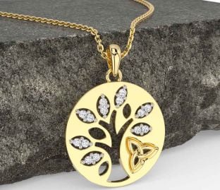Diamond Gold Celtic Tree of Life Trinity Knot Necklace