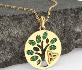 Smaragd Guld Keltiskt Träd av Liv Treenighet Knut Halsband