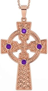 Amethyst Rose Gold Silver Celtic Cross Necklace