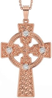 Diamond Rose Gold Silver Celtic Cross Necklace