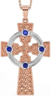 Sapphire Rose Gold Silver Celtic Cross Necklace