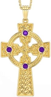 Amethyst Gold Silver Celtic Cross Necklace