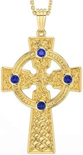 Sapphire Gold Silver Celtic Cross Necklace