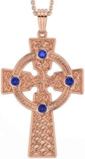 Sapphire Rose Gold Celtic Cross Necklace