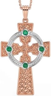 Emerald White Rose Gold Celtic Cross Necklace