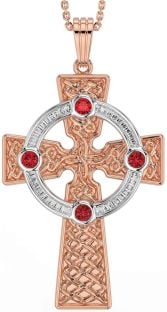 Ruby White Rose Gold Celtic Cross Necklace