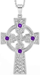 Amethyst Silver Celtic Cross Necklace