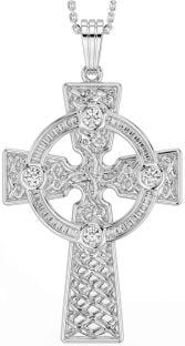 Diamond Silver Celtic Cross Necklace