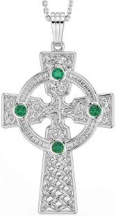 Emerald Silver Celtic Cross Necklace