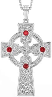 Ruby Silver Celtic Cross Necklace