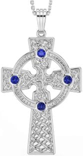 Sapphire Silver Celtic Cross Necklace