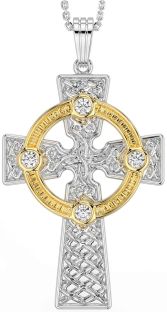 Diamond White Yellow Gold Celtic Cross Necklace