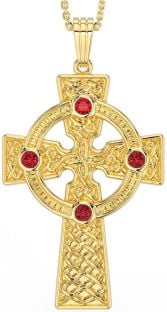 Ruby Gold Celtic Cross Necklace