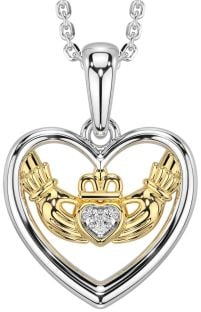 Diamante Oro Argento Claddagh Cuore Collana