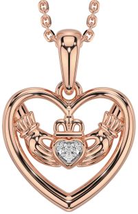Diamond Rose Gold Claddagh Heart Necklace
