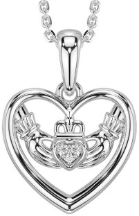 Diamond Silver Claddagh Heart Necklace