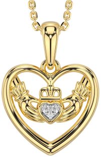 Diamond Gold Claddagh Heart Necklace