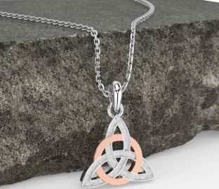 White Rose Gold Celtic Trinity Knot Necklace