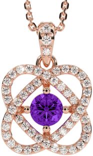 Diamond Amethyst Rose Gold Silver Celtic Necklace