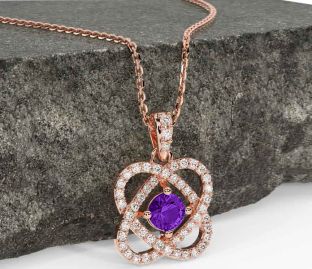 Diamond Amethyst Rose Gold Silver Celtic Necklace