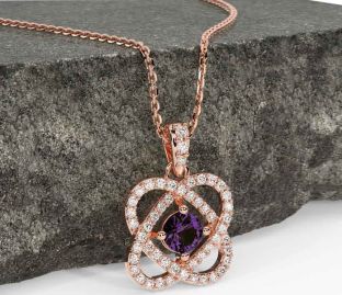 Diamond Alexandrite Rose Gold Silver Celtic Necklace
