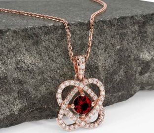Diamond Garnet Rose Gold Silver Celtic Necklace