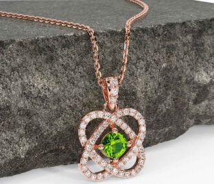 Diamond Peridot Rose Gold Silver Celtic Necklace
