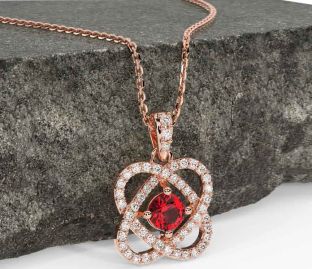 Diamond Ruby Rose Gold Silver Celtic Necklace