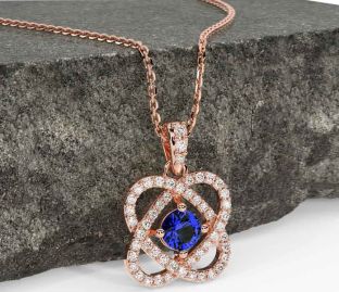 Diamond Sapphire Rose Gold Silver Celtic Necklace