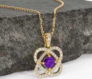 Diamond Amethyst Gold Silver Celtic Necklace