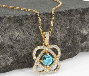 Diamond Aquamarine Gold Silver Celtic Necklace