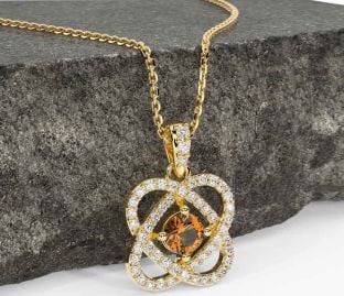 Diamond Citrine Gold Silver Celtic Necklace