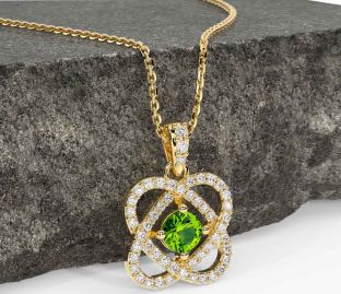 Diamond Peridot Gold Silver Celtic Necklace