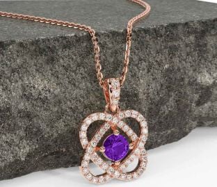 Diamond Amethyst Rose Gold Celtic Necklace