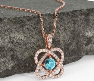 Diamond Aquamarine Rose Gold Celtic Necklace