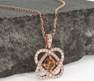 Diamond Citrine Rose Gold Celtic Necklace
