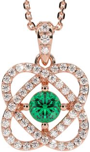 Diamond Emerald Rose Gold Celtic Necklace