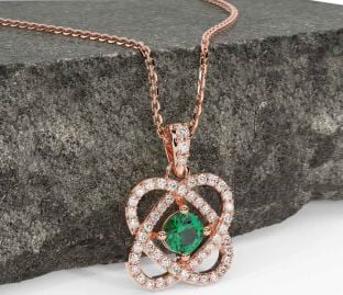 Diamond Emerald Rose Gold Celtic Necklace
