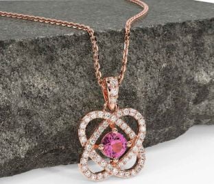Diamond Pink Tourmaline Rose Gold Celtic Necklace